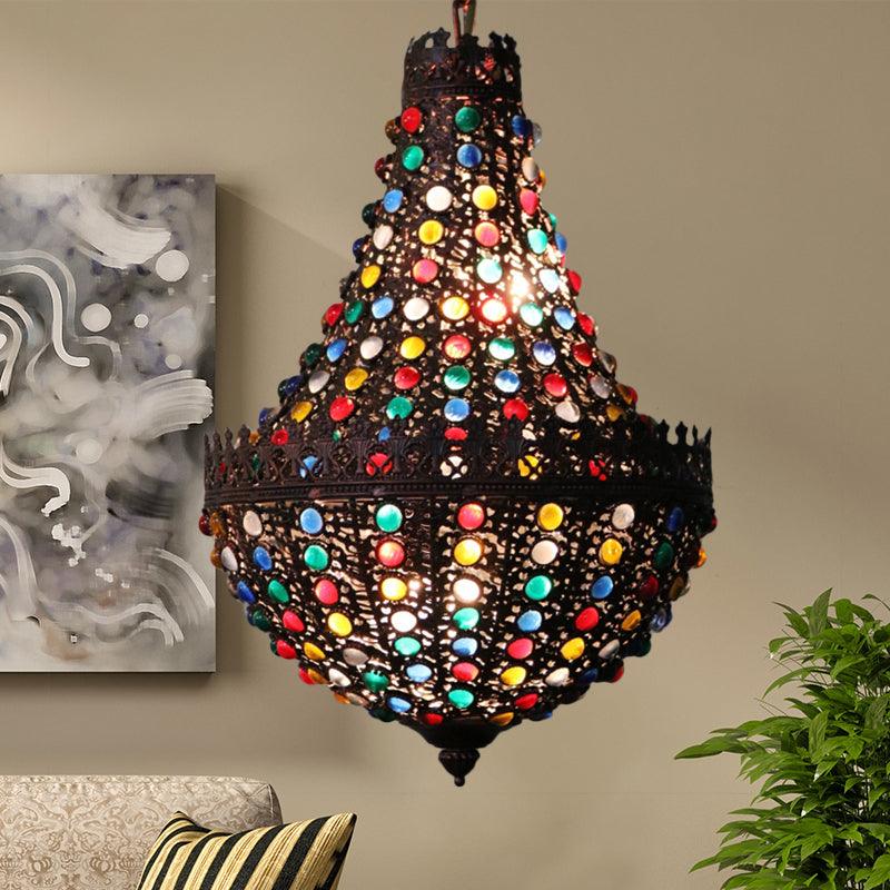 Metal Teardrop Chandelier Light Fixture Decorative 2 Lights Restaurant Hanging Lamp in Black - Rebooters