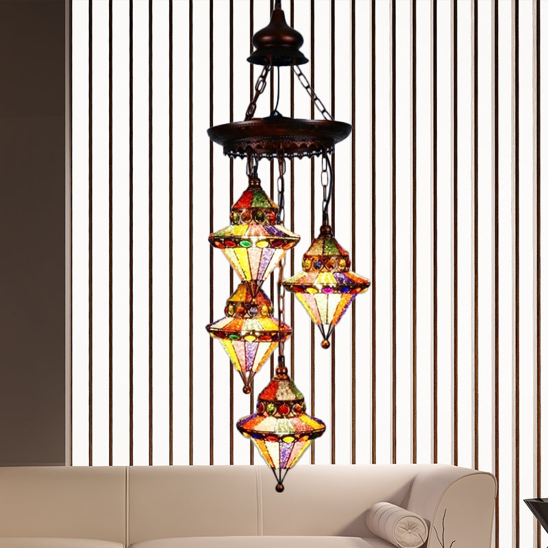 Metal Lantern Chandelier Lamp Bohemian 4 Heads Copper Light - Rebooters