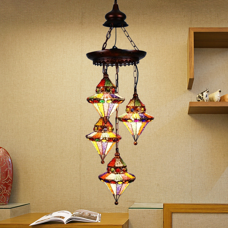 Metal Lantern Chandelier Lamp Bohemian 4 Heads Copper Light - Rebooters