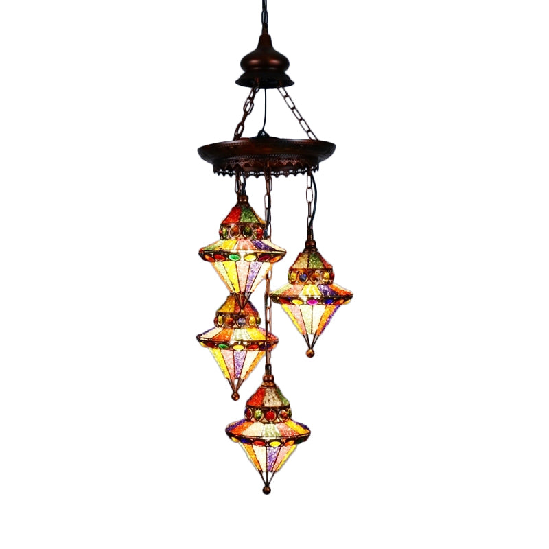 Metal Lantern Chandelier Lamp Bohemian 4 Heads Copper Light - Rebooters