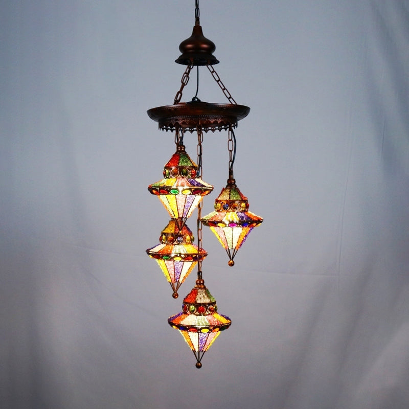 Metal Lantern Chandelier Lamp Bohemian 4 Heads Copper Light - Rebooters