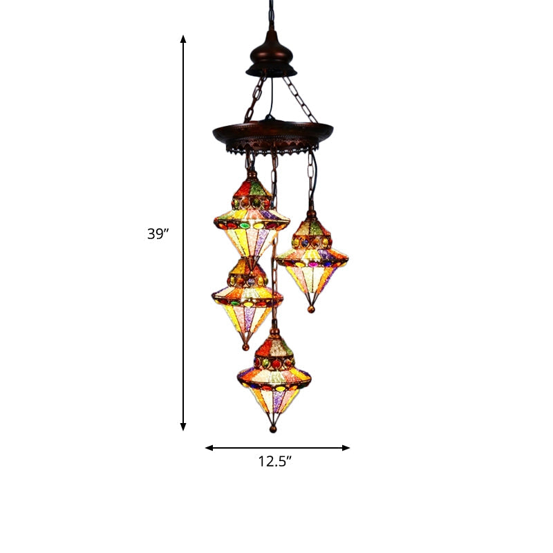Metal Lantern Chandelier Lamp Bohemian 4 Heads Copper Light - Rebooters
