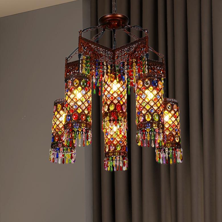 6 Bulbs Hanging Chandelier Bohemian Cylinder Pendant Light - Rebooters