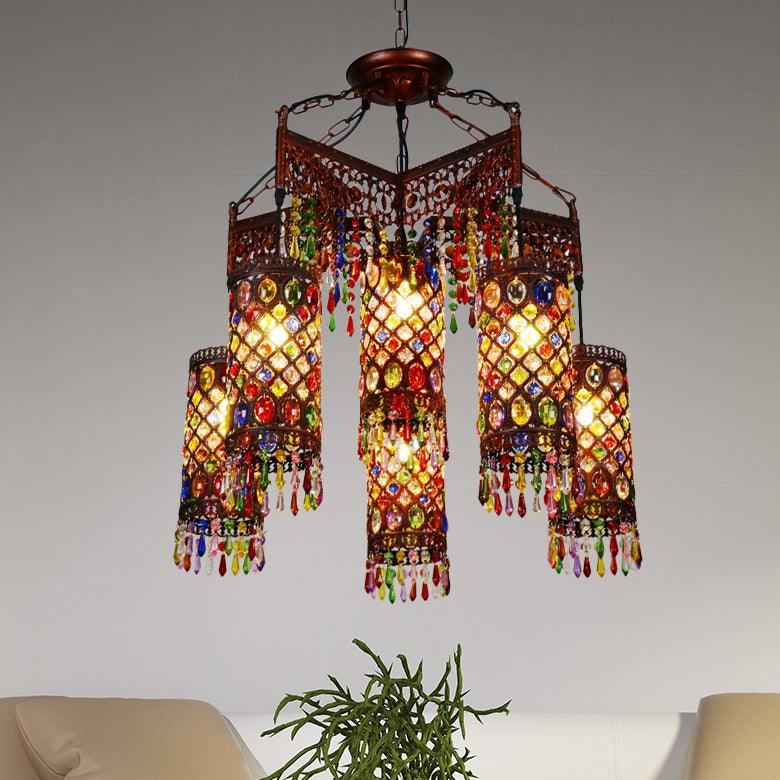 6 Bulbs Hanging Chandelier Bohemian Cylinder Pendant Light - Rebooters