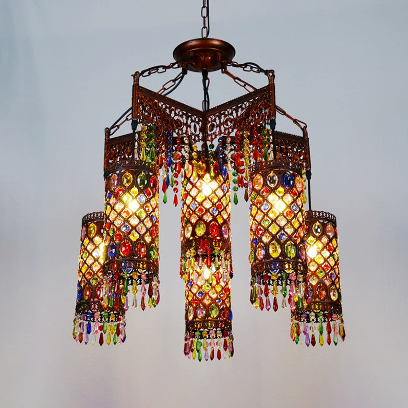 6 Bulbs Hanging Chandelier Bohemian Cylinder Pendant Light - Rebooters
