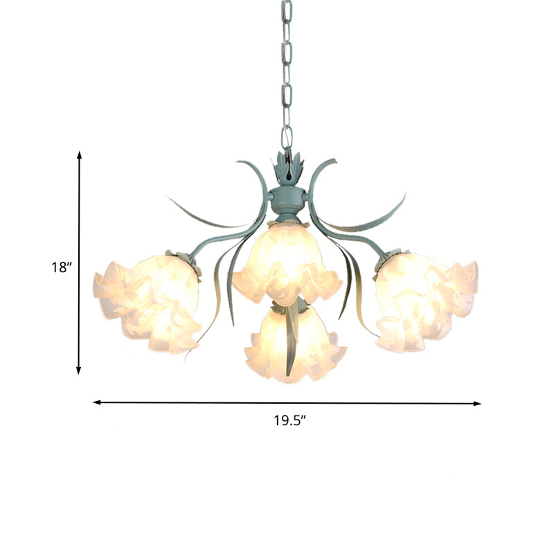 White Glass Green Hanging Chandelier Bloom 4/6/9 Lights - Rebooters