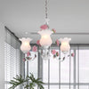 Metal White Chandelier Light Fixture Curvy Arm 3 Bulbs Pastoral Rose - Rebooters