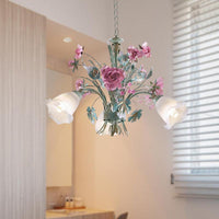 Aqua Floral Chandelier Lamp Pastoral Metal Living Room LED Ceiling Light - Rebooters