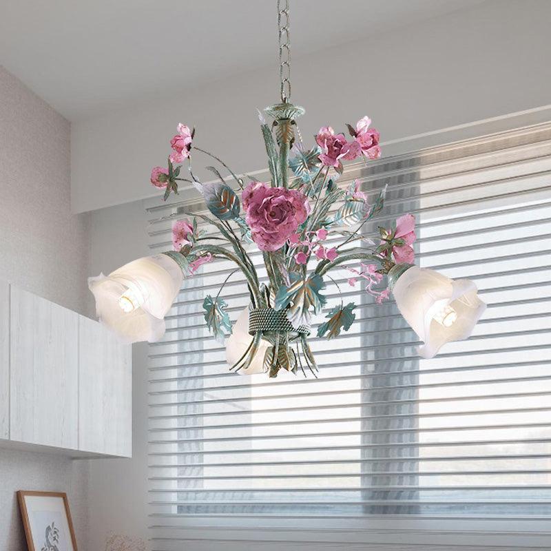 Aqua Floral Chandelier Lamp Pastoral Metal Living Room LED Ceiling Light - Rebooters