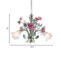 Aqua Floral Chandelier Lamp Pastoral Metal Living Room LED Ceiling Light - Rebooters