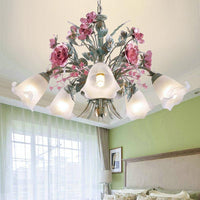 Aqua Floral Chandelier Lamp Pastoral Metal Living Room LED Ceiling Light - Rebooters