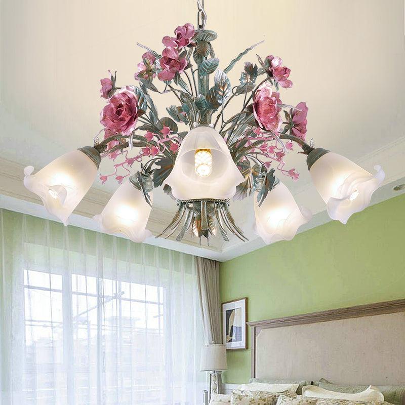 Aqua Floral Chandelier Lamp Pastoral Metal Living Room LED Ceiling Light - Rebooters