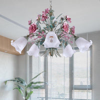 Aqua Floral Chandelier Lamp Pastoral Metal Living Room LED Ceiling Light - Rebooters