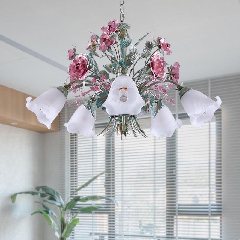 Aqua Floral Chandelier Lamp Pastoral Metal Living Room LED Ceiling Light - Rebooters