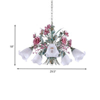 Aqua Floral Chandelier Lamp Pastoral Metal Living Room LED Ceiling Light - Rebooters