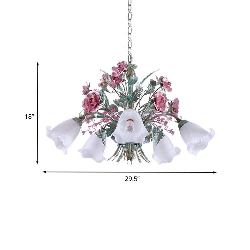 Aqua Floral Chandelier Lamp Pastoral Metal Living Room LED Ceiling Light - Rebooters