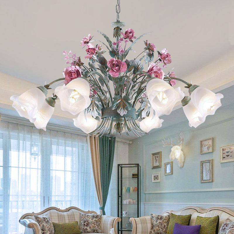 Aqua Floral Chandelier Lamp Pastoral Metal Living Room LED Ceiling Light - Rebooters