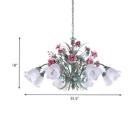 Aqua Floral Chandelier Lamp Pastoral Metal Living Room LED Ceiling Light - Rebooters