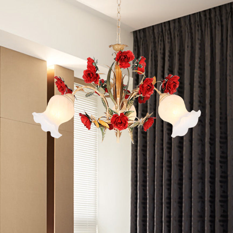 Pastoral Scalloped Chandelier Pendant Light 3/6/8 Heads Brown - Rebooters