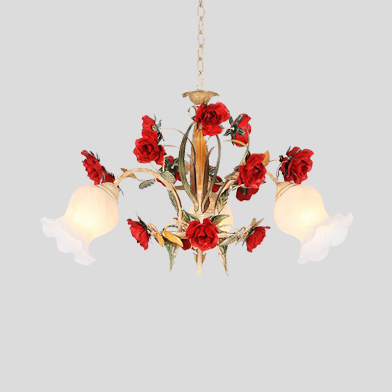 Pastoral Scalloped Chandelier Pendant Light 3/6/8 Heads Brown - Rebooters