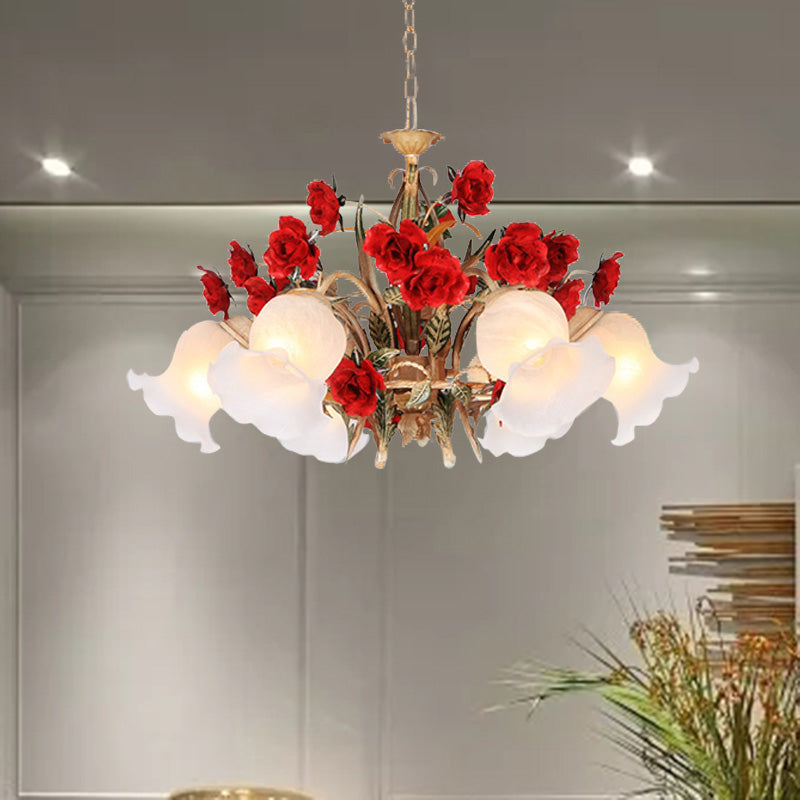 Pastoral Scalloped Chandelier Pendant Light 3/6/8 Heads Brown - Rebooters