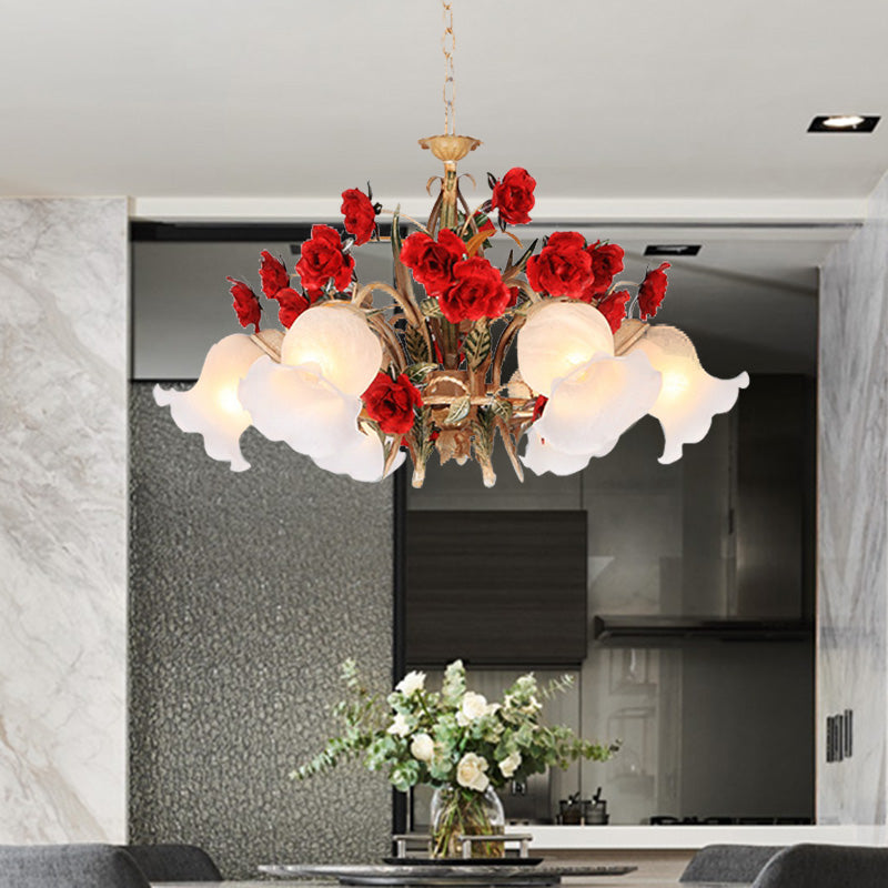 Pastoral Scalloped Chandelier Pendant Light 3/6/8 Heads Brown - Rebooters
