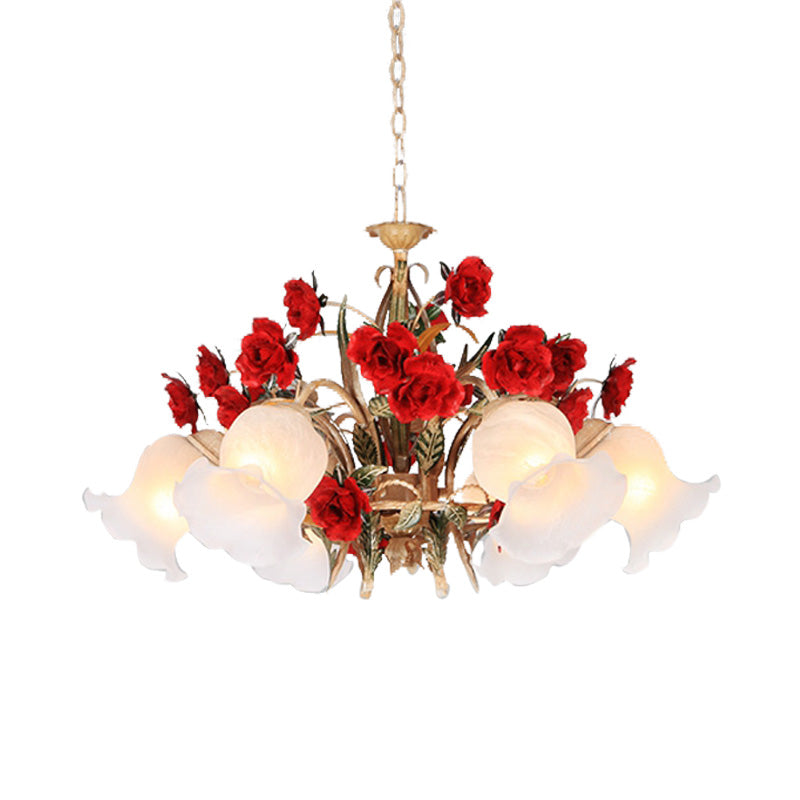 Pastoral Scalloped Chandelier Pendant Light 3/6/8 Heads Brown - Rebooters