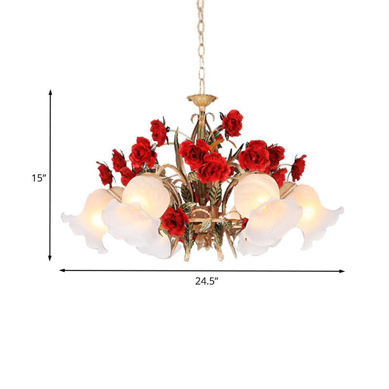 Pastoral Scalloped Chandelier Pendant Light 3/6/8 Heads Brown - Rebooters