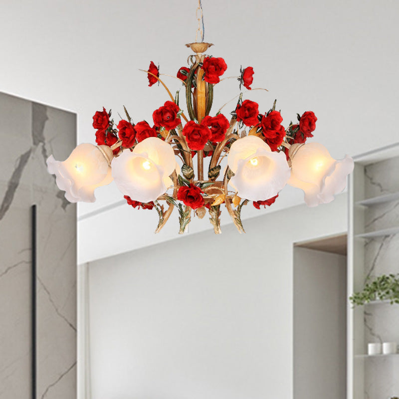 Pastoral Scalloped Chandelier Pendant Light 3/6/8 Heads Brown - Rebooters