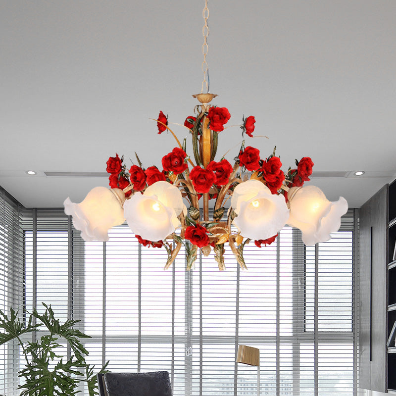 Pastoral Scalloped Chandelier Pendant Light 3/6/8 Heads Brown - Rebooters