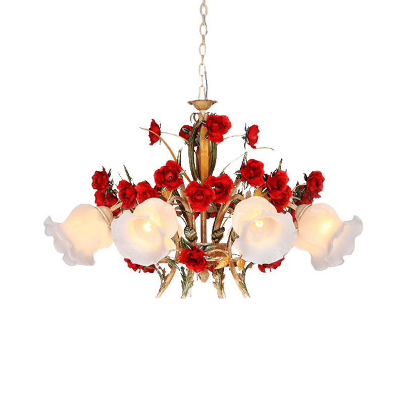 Pastoral Scalloped Chandelier Pendant Light 3/6/8 Heads Brown - Rebooters