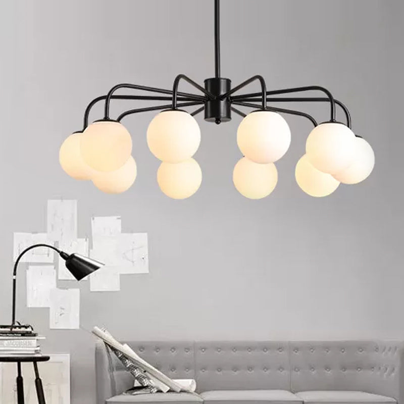 White Glass Globe Chandelier Modernist Radial Design 10 Lights - Rebooters