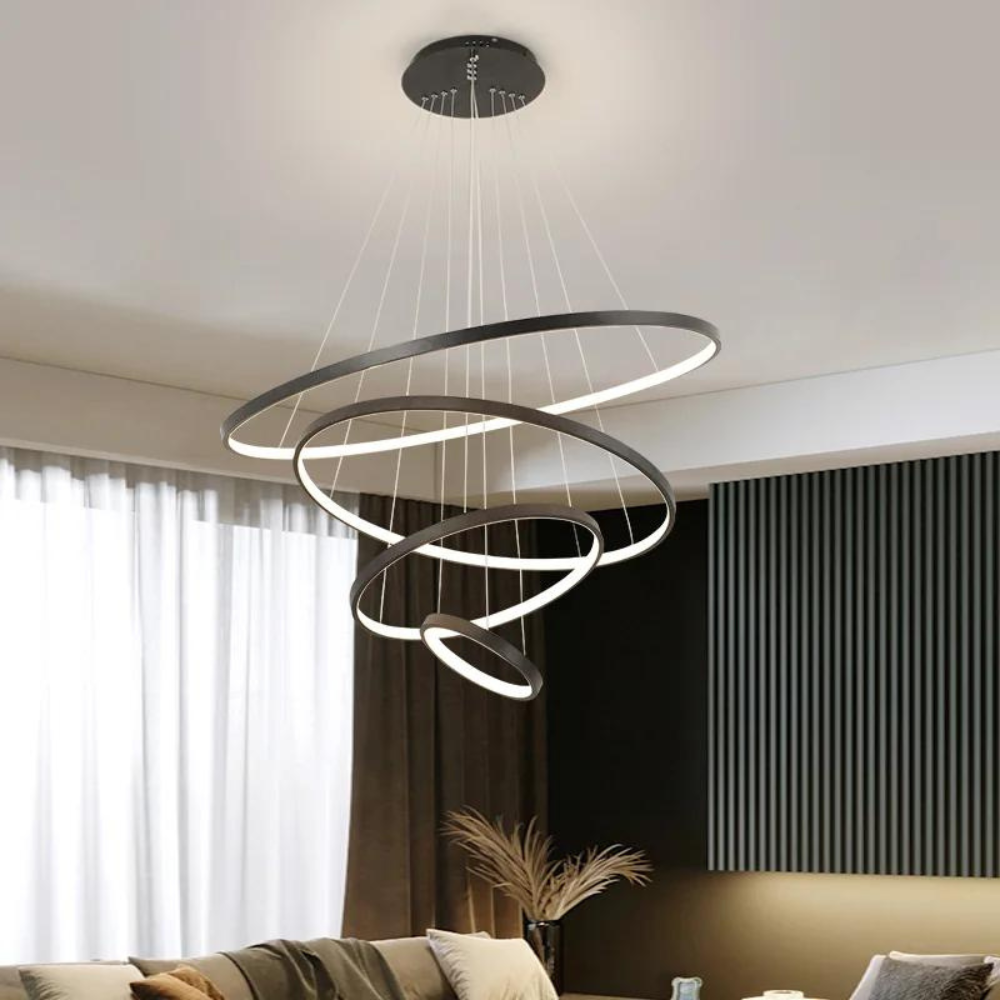 Modern Black And White Metal Ring Chandelier Design | Rebooters - Rebooters