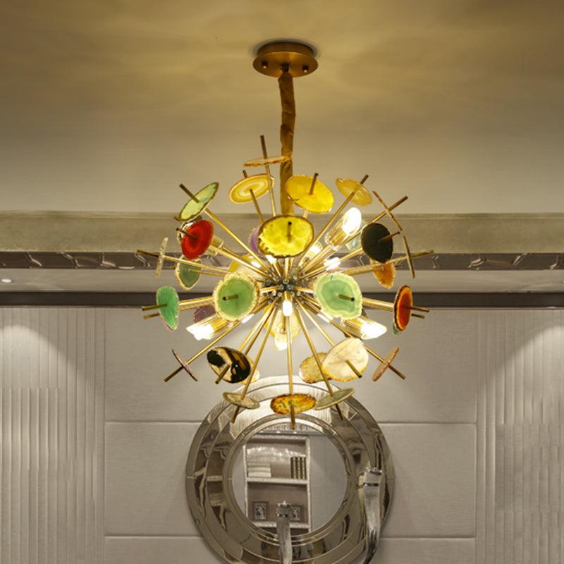 Art Deco Flower Shape Chandelier Lighting Agate 12 Lights - Rebooters