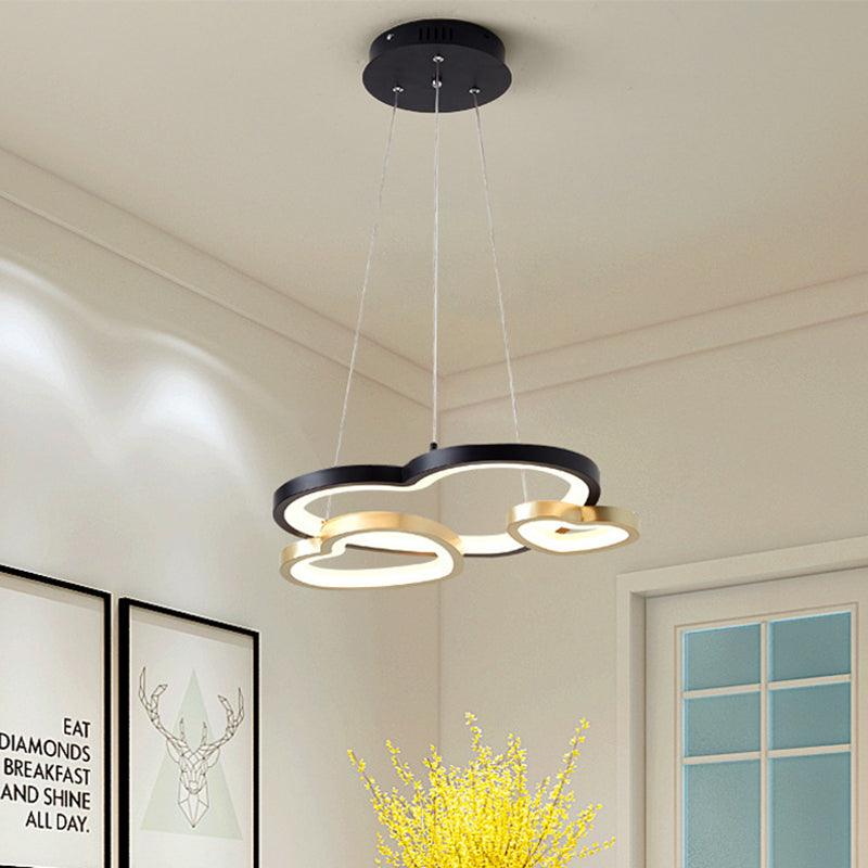 Acrylic Heart-Shaped Chandelier Pendant Light Modern 3-Head LED Hanging Lamp in Black and Gold - Rebooters