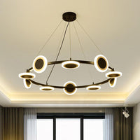 Acrylic Ring Chandelier Pendant Modern 10-Light Black LED Light - Rebooters