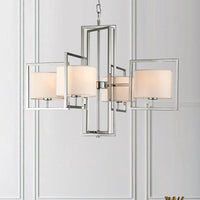 4 Lights Living Room Chandelier Lamp with Barrel Fabric Shade - Rebooters