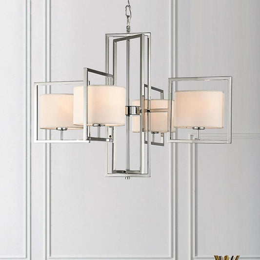 4 Lights Living Room Chandelier Lamp with Barrel Fabric Shade - Rebooters