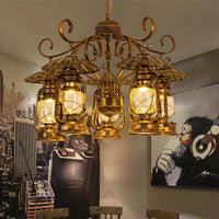 Aged Brass Lantern Suspension Light Village Style Chandelier - Rebooters