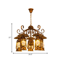 Aged Brass Lantern Suspension Light Village Style Chandelier - Rebooters