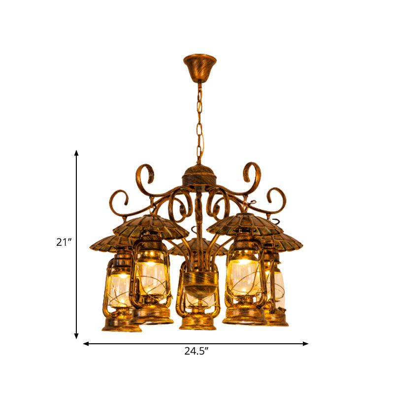 Aged Brass Lantern Suspension Light Village Style Chandelier - Rebooters