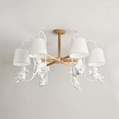 Modern Stylish Chandelier Light Tapered Shade Fabric Wood Hanging Light for Child Bedroom - Rebooters