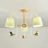 Modern Stylish Chandelier Light Tapered Shade Fabric Wood Hanging Light for Child Bedroom - Rebooters