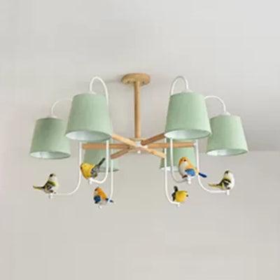 Modern Stylish Chandelier Light Tapered Shade Fabric Wood Hanging Light for Child Bedroom - Rebooters
