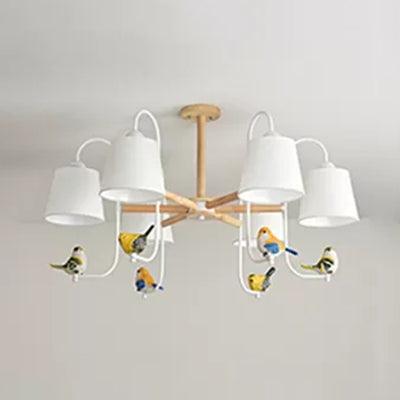 Modern Stylish Chandelier Light Tapered Shade Fabric Wood Hanging Light for Child Bedroom - Rebooters