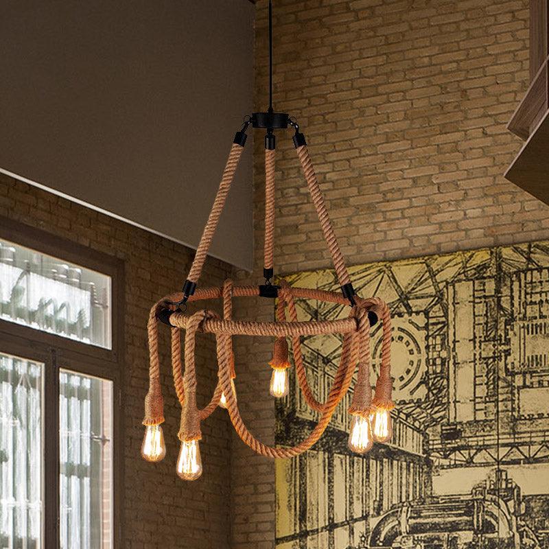 Adjustable Rope Chandelier Pendant Light in Beige Farmhouse - Rebooters