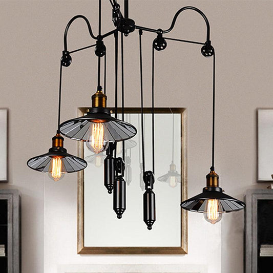 Black 3 Heads Pendant Light Industrial Flared Chandelier - Rebooters