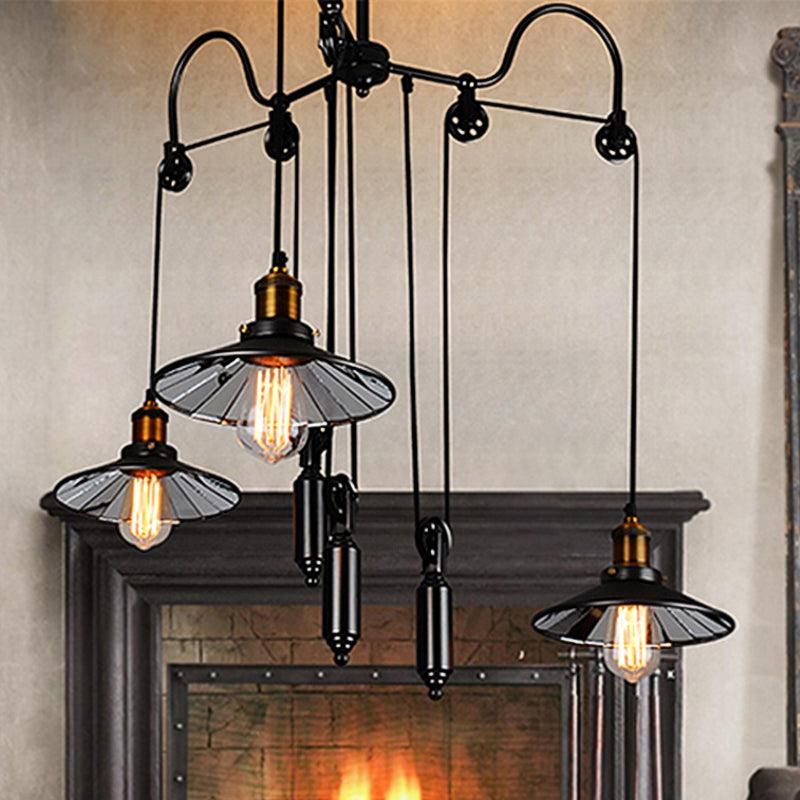 Black 3 Heads Pendant Light Industrial Flared Chandelier - Rebooters