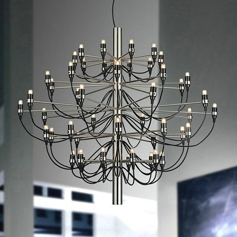 Layered Chandelier Lighting Modernist Style Metallic 18/30 Lights Dining Room Ceiling Lamp in Chrome - Rebooters