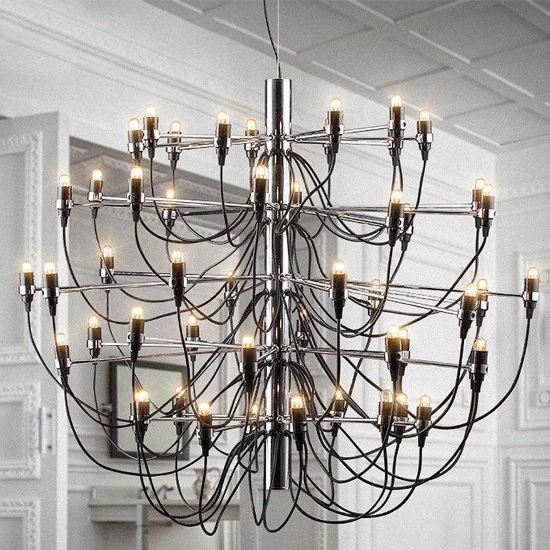 Layered Chandelier Lighting Modernist Style Metallic 18/30 Lights Dining Room Ceiling Lamp in Chrome - Rebooters